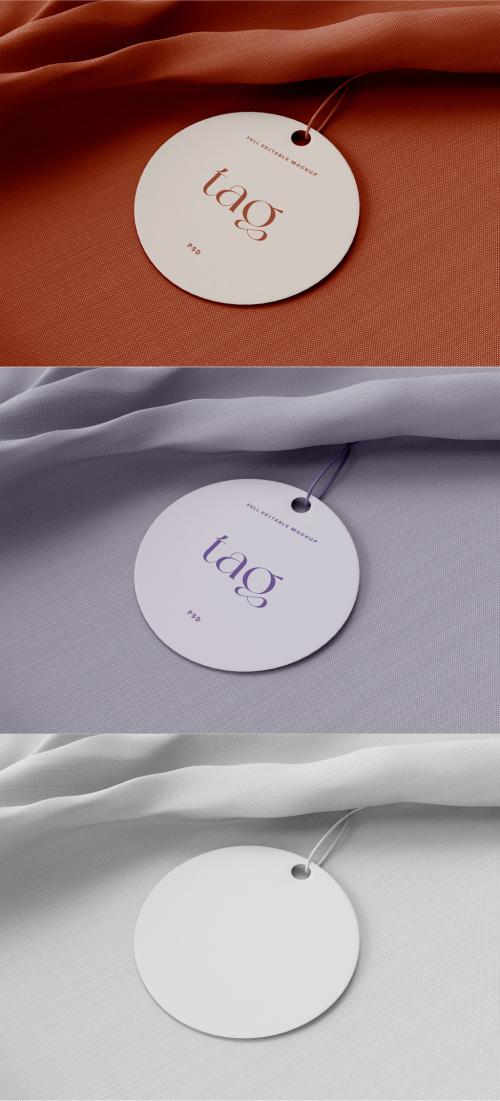 3D Rounded Label Tags Mockup on Fabric - 473154653