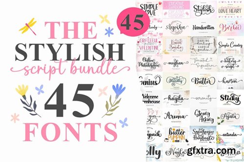 The Stylish Script Font Bundle - 45 Premium Fonts