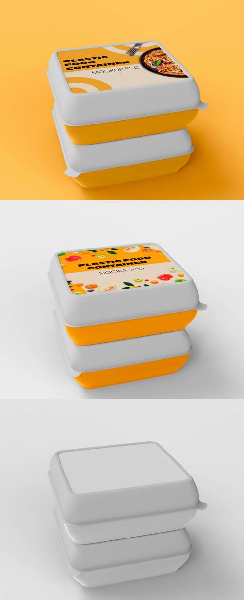 Two Square Plastic Food Containers Mockup