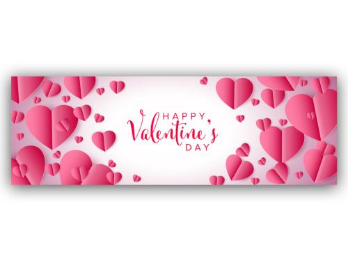 Happy Valentines Day Card Layout with White Paper Hearts