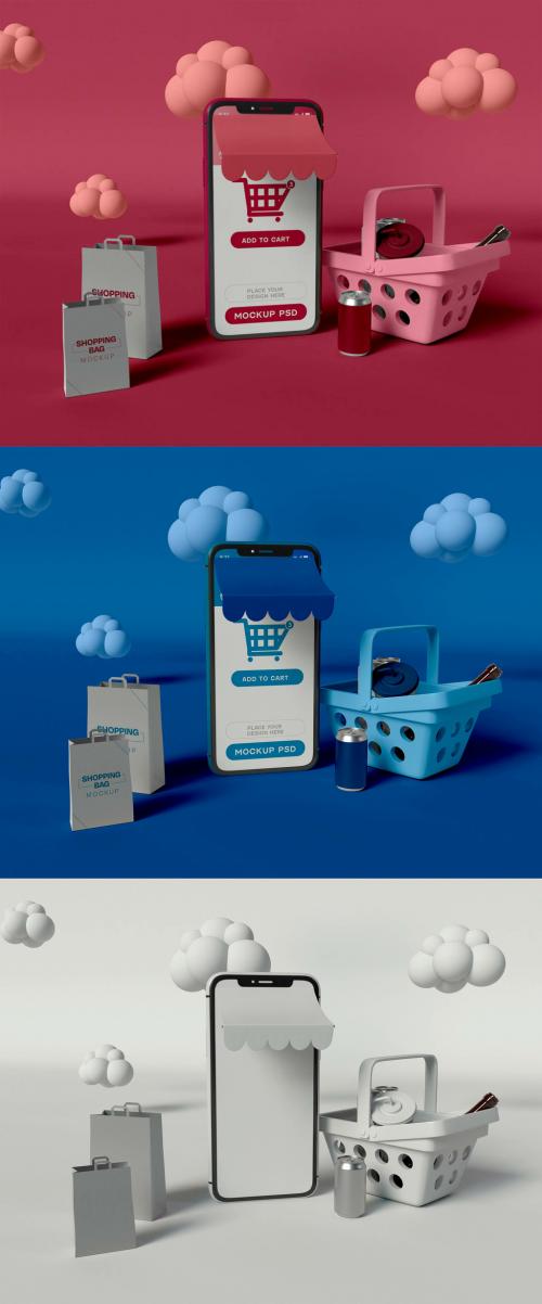 Smartphone with Shopping Bags Mockup