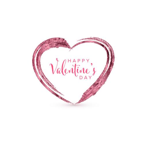 Happy Valentines Day Card Layout with Pink Metallic Brush Stroke Heart Shape