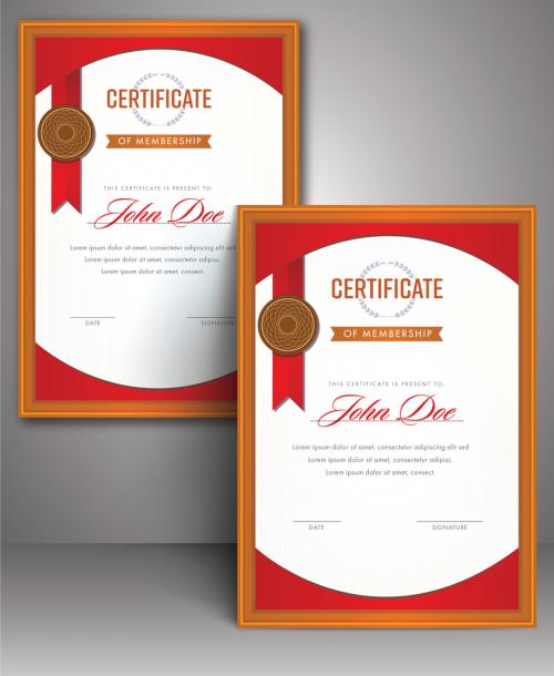 Membership Certificate Template Layout with Round Badge Ribbon Hang.