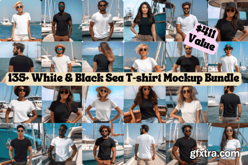 White and Black Sea Shirt Mockup Bundle