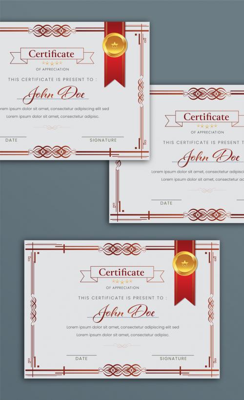 Appreciation Certificate Layout in Grey Color with Golden Badge Ribbon