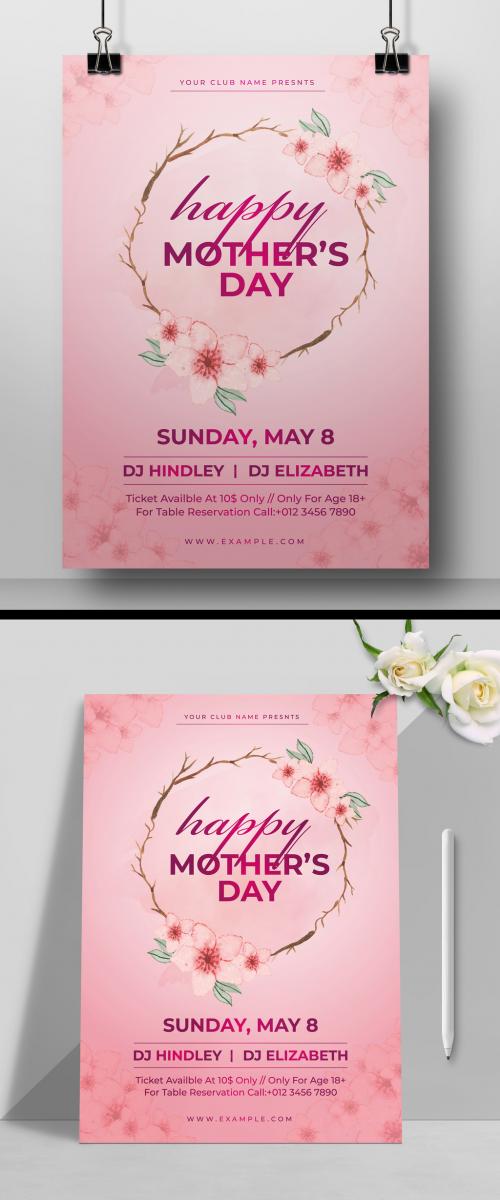 Mothers Day Flyer Layout with Illustrative Flowers