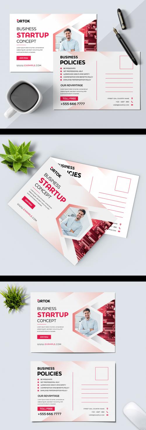Postcard Layout with Red Gradient Elements