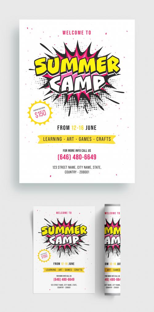Pop Art Style Summer Camp Flyer Layout with Venue Details