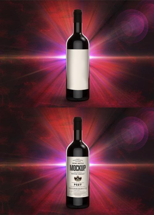 Wine Bottle Mockup with Shadow Flowers Background