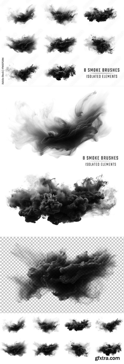 8 Black Smoke Brushes On Transparent Background