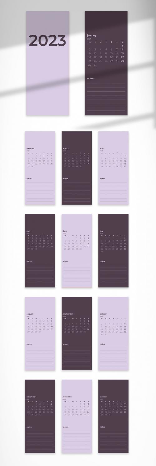 Lavender and Eggplant Printable 2023 Monthly Calendar Template