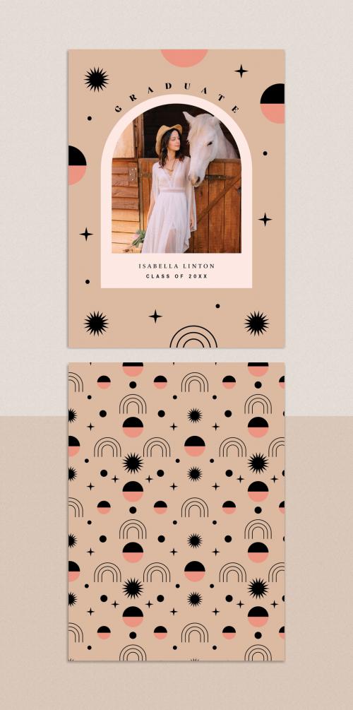 Graduation Card Layout with Celestial Illustration