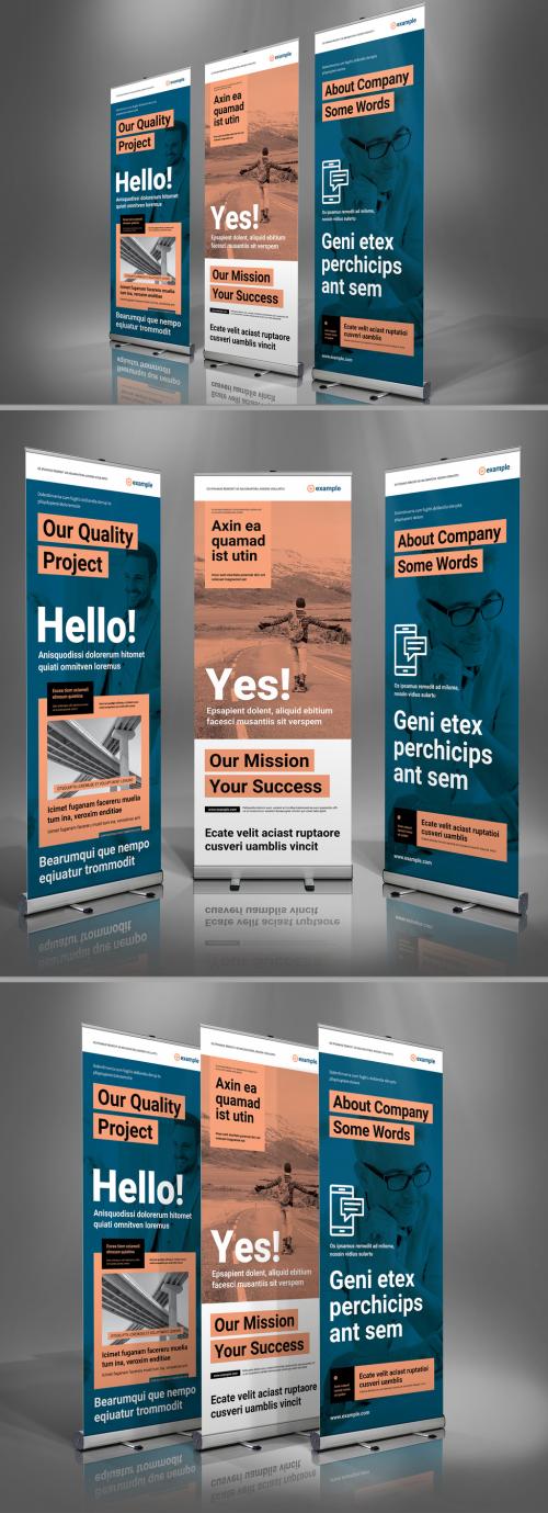 Advertisement Rollup Banners Layout in Blue and Peach Colors