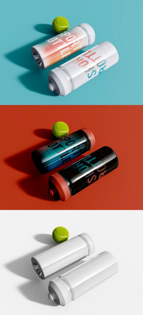 Sport Bottles with Tennis Ball Mockup