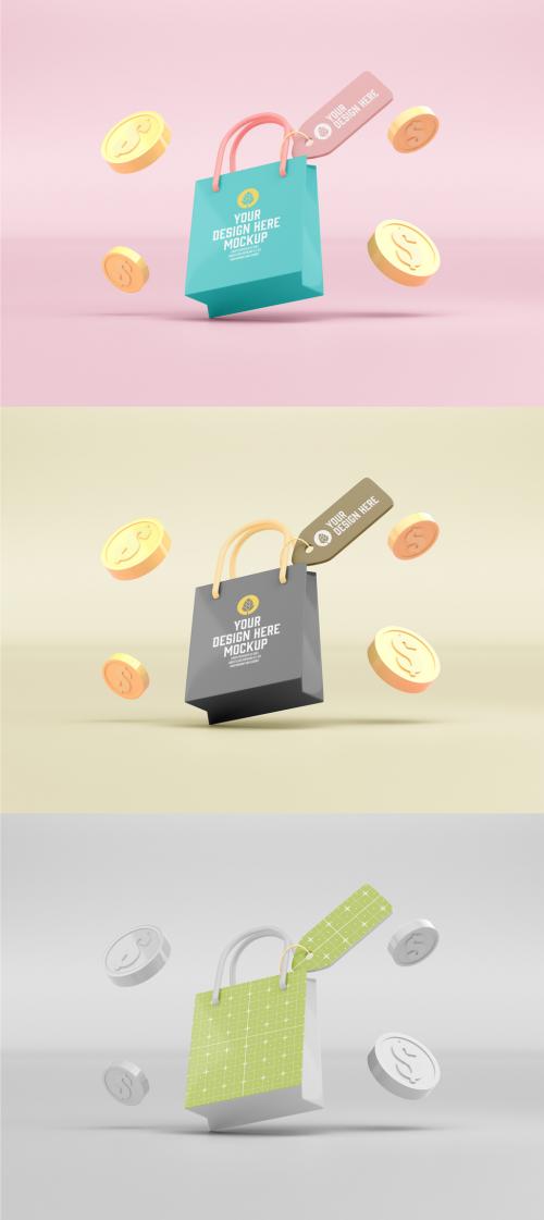 Shopping Bags with Hand and Coins Mockup