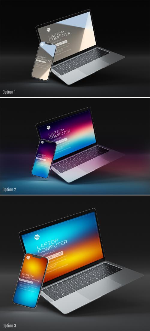 Mobile Phone and Laptop Mockup Isolated on Black Background
