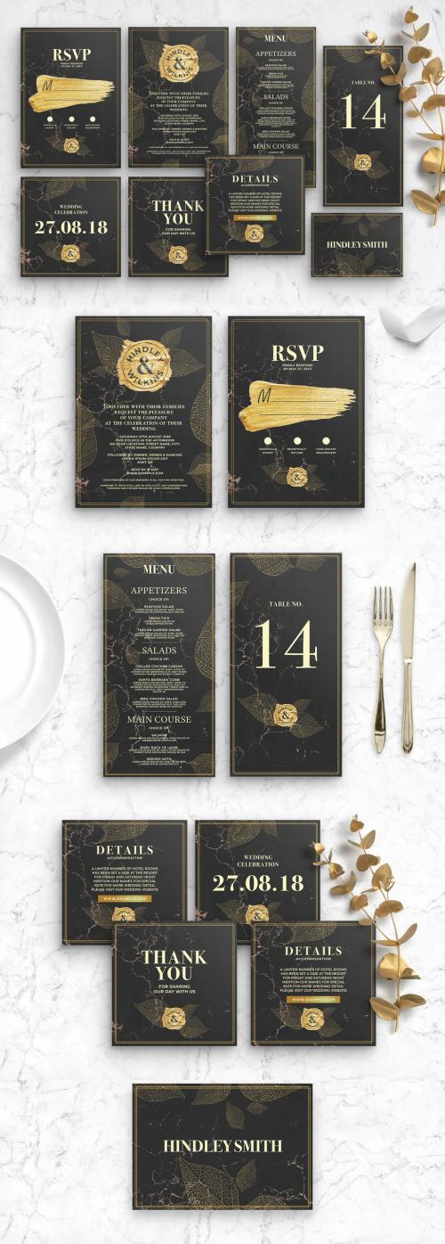 Rustic Black Gold Wedding Stationery Invitation Layouts
