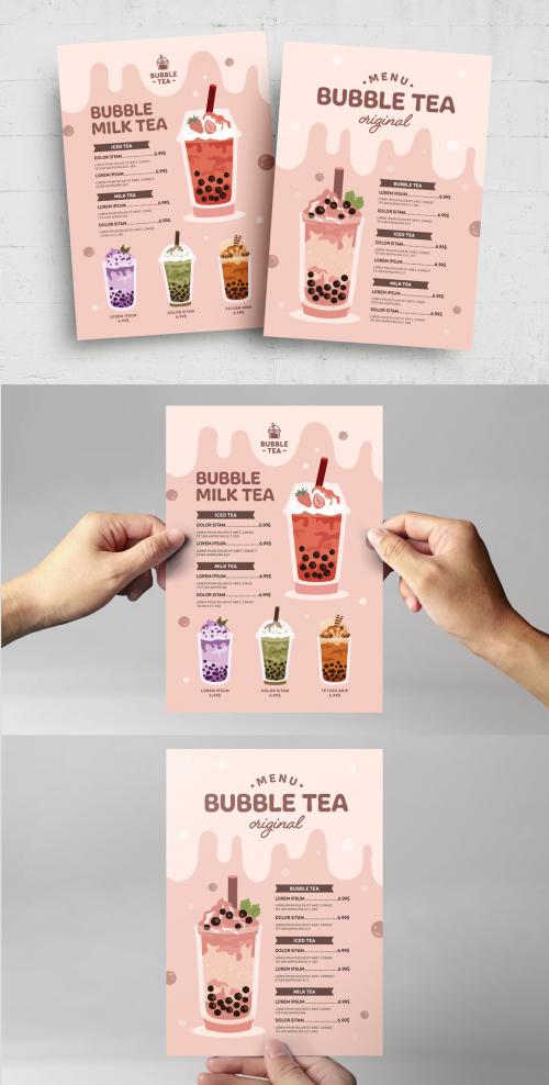 Bubble Tea Boba Milk Tea Flyer Menu Layout