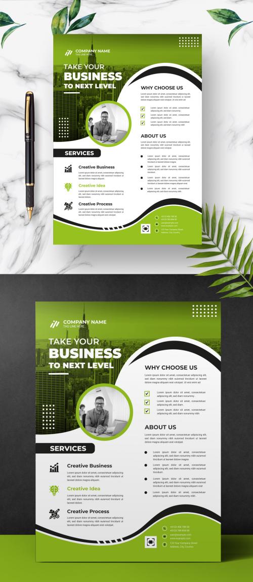 Business Flyer Layout with Green Accents