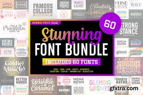Stunning Font Bundle - 60 Premium Fonts