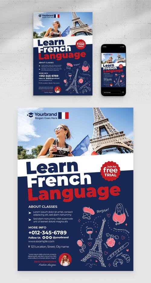 French France Themed Flyer Poster for French Language Lesson Education
