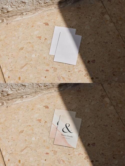 Two Vertical Business Cards Mockup on Floor