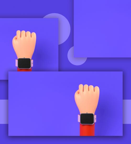 3D Render of a Human Hand Wearing Smart Wrist Watch for Apps Screen Presentation Mockup