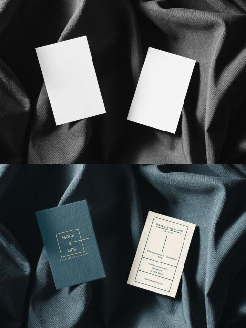 Two Vertical Business Card Mockup on Customizable Colored Fabric Background