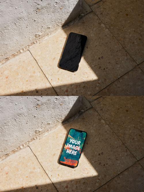 Smartphone Mockup on Floor with Shadows