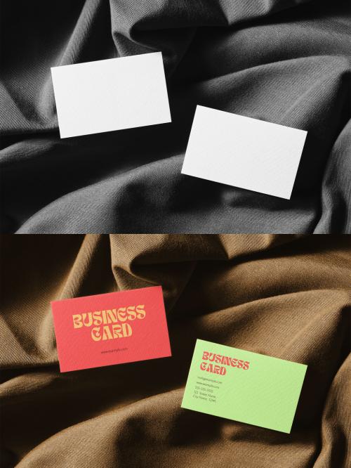 Two Business Card Mockup on Customizable Colored Fabric Background