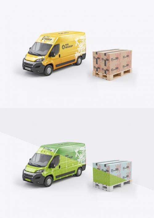 Panel Van with Pallet and Boxes Mockup