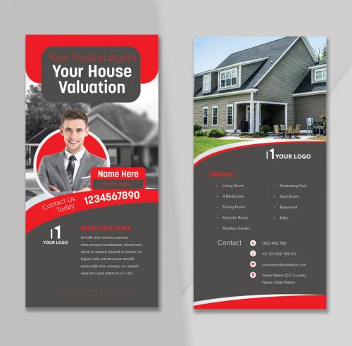 Real Estate Agent Dl Flyer with Red and Grey Color