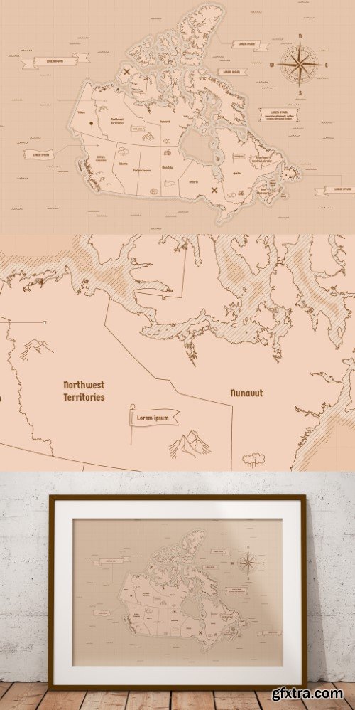Vintage Canada Map Vector Layout