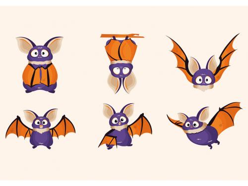 Cute Cartoon Vampire Bat Halloween Character Illustrations