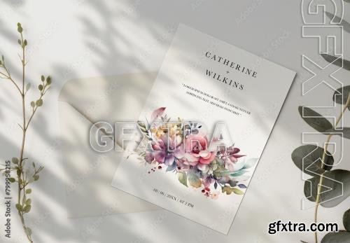 Mockup Layout For Wedding Card Invitation With Delicate Floral and Generative ai 799958215