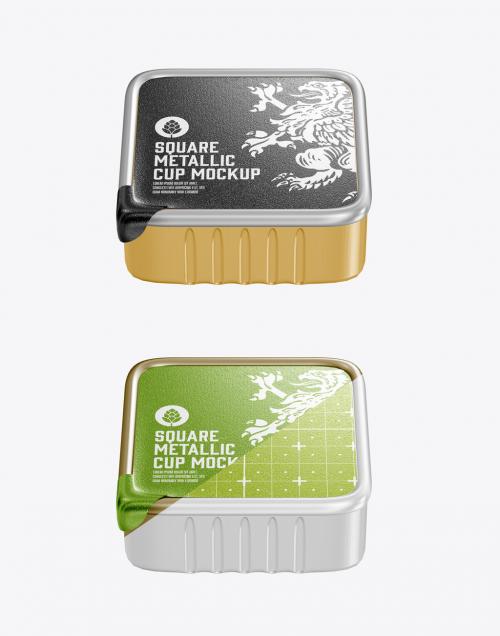 Square Food Cup with Foil Lid Mockup