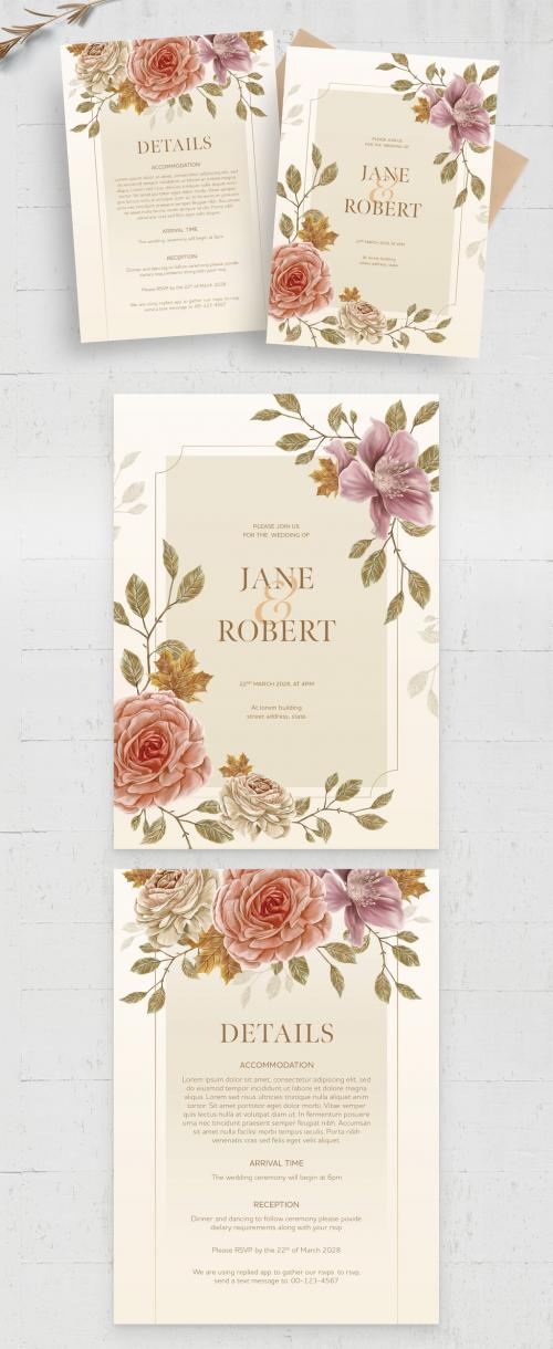 Flower Wedding Invitation Invite Card with Fall Florals