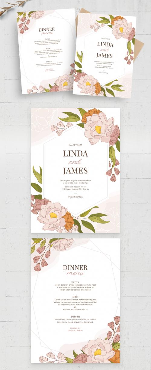 Modern Floral Wedding Invitation Card Layout