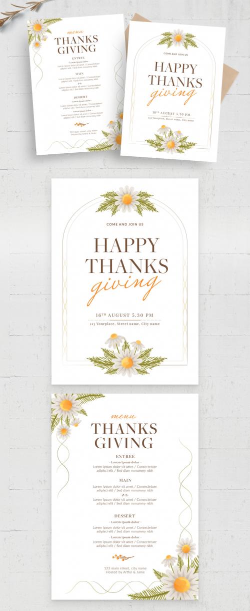 Minimal Thanksgiving Flyer Card with Flower Illutrations