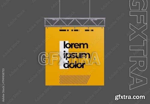 Front View of Hanging Exhibition Banner Mockup 799938733