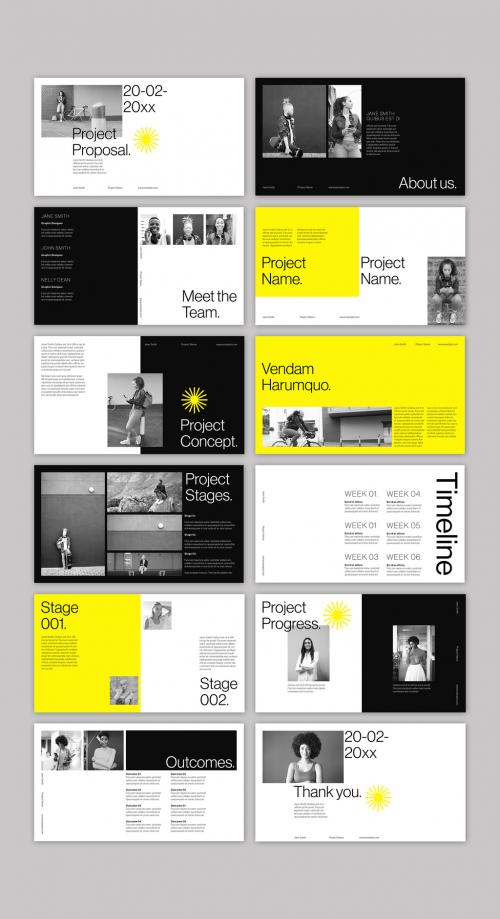 Minimal Pitch Deck Layout with Yellow Accent