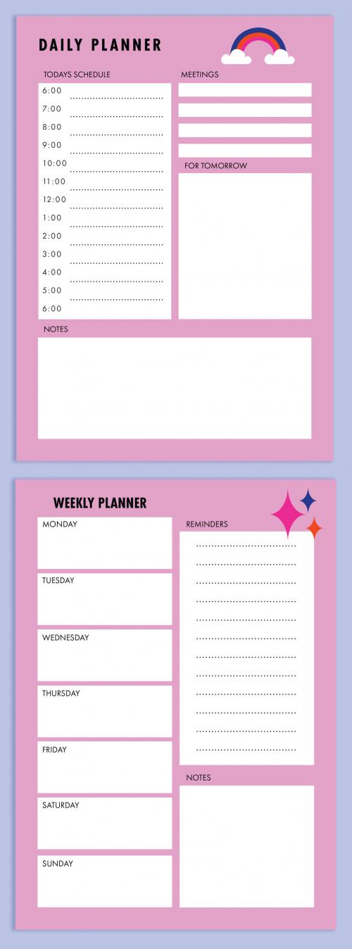 Planner with Star and Rainbow Illustrations