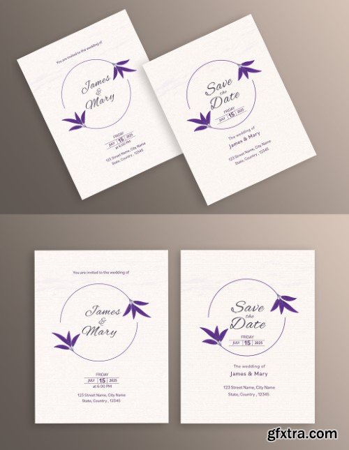 Double-Side of Wedding Invitation, Save The Date Card Design with Event Details.