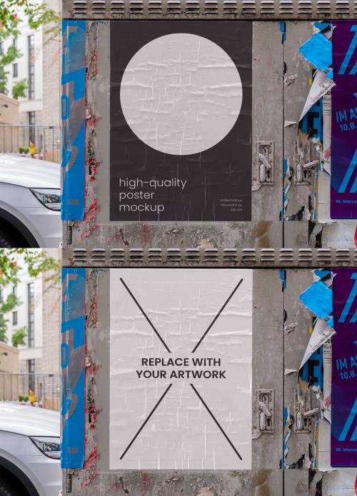 Street Glued Outdoor Poster on White Wall Mockup