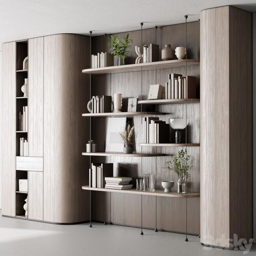 Cabinet Furniture - Wooden Shelves Decorative With Plants and Book 06