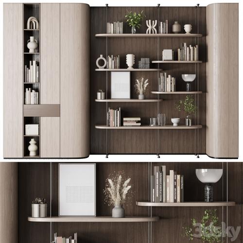 Cabinet Furniture - Wooden Shelves Decorative With Plants and Book 06
