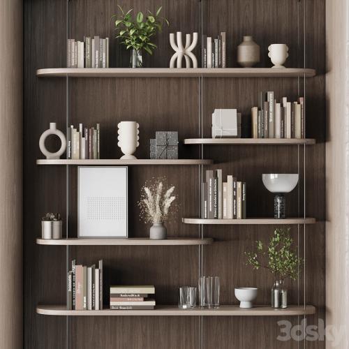 Cabinet Furniture - Wooden Shelves Decorative With Plants and Book 06