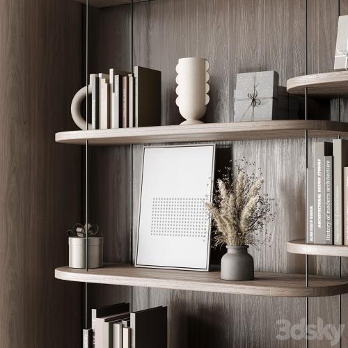 Cabinet Furniture - Wooden Shelves Decorative With Plants and Book 06