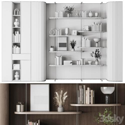 Cabinet Furniture - Wooden Shelves Decorative With Plants and Book 06