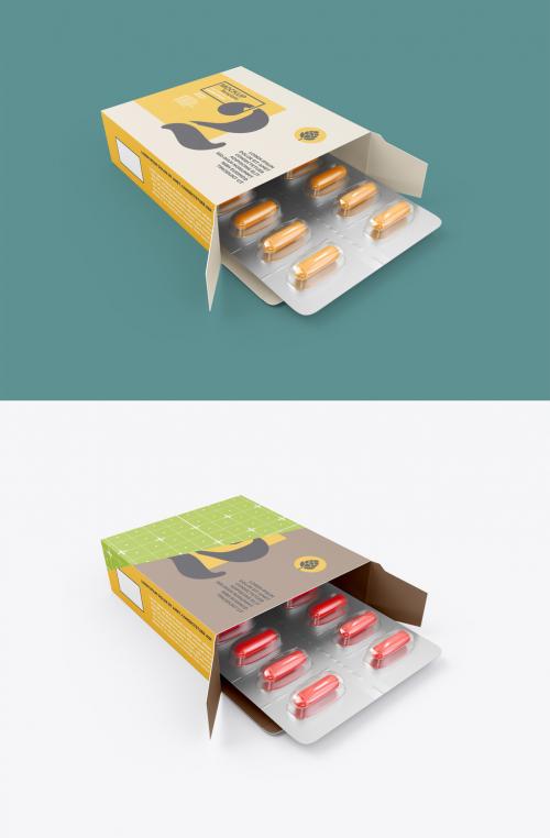 Paper Box with Pills Mockup